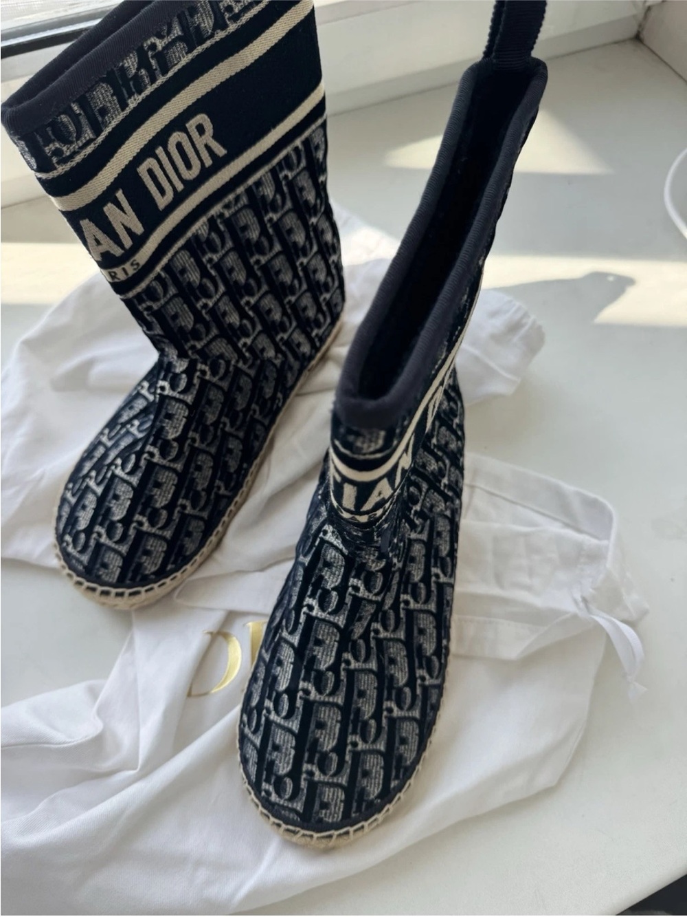 Dior Navy White Logo Mid-Calf Bootie Women's Boots EU 36.5 CL 1120 36½ - Picture 2 of 6